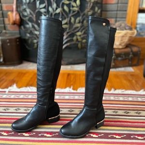 Steve Madden black leather over-the-knee boot with stretch nylon